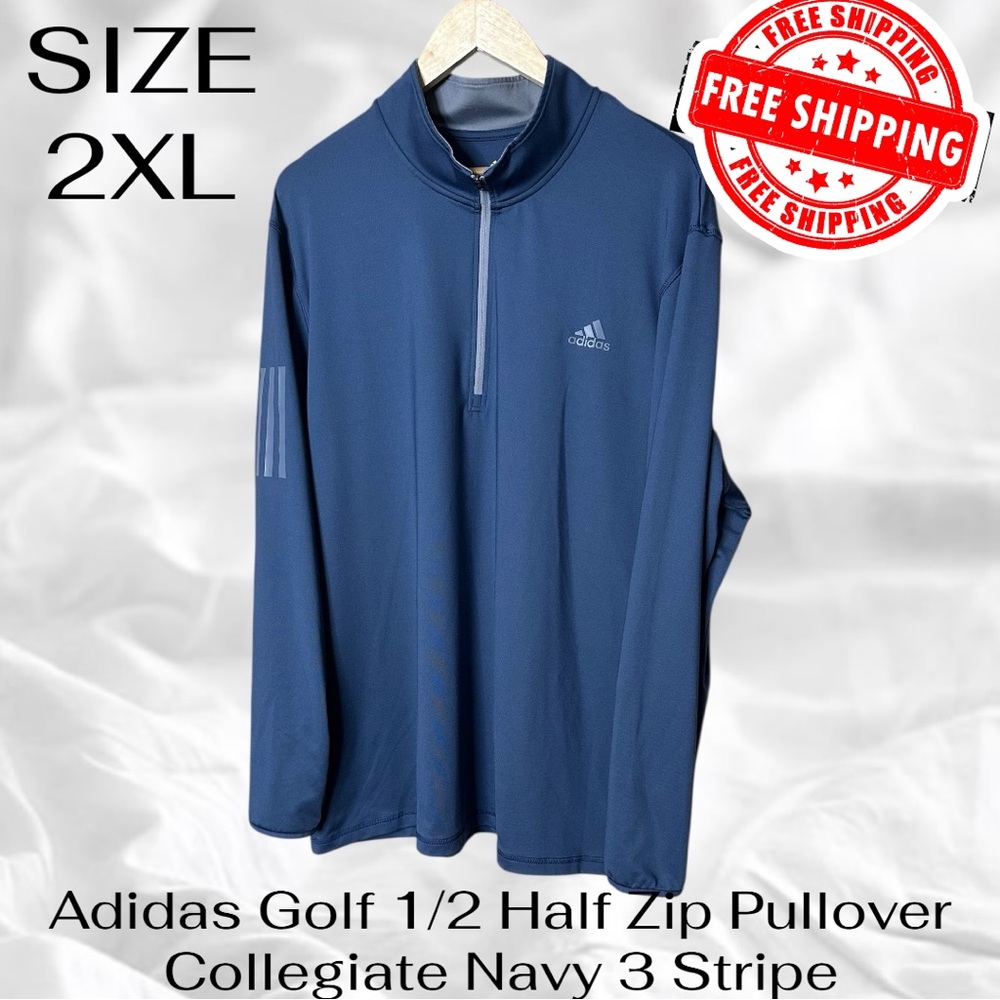 Adidas Golf 1/2 Half Zip Pullover 2XL Collegiate Navy 3 Stripe FREE SHIPPING